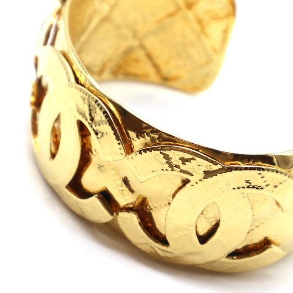 #45896 Gold Extremely Rare Cc Woven Cutout Cuff Bangle Bracelet - Picture 6 of 10